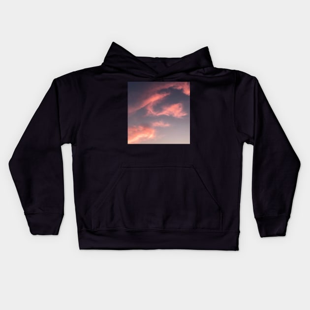 Pink And Orange Clouds In A Grey Sunset Sky With A Little Moon In Sight Kids Hoodie by AishwaryaMathur